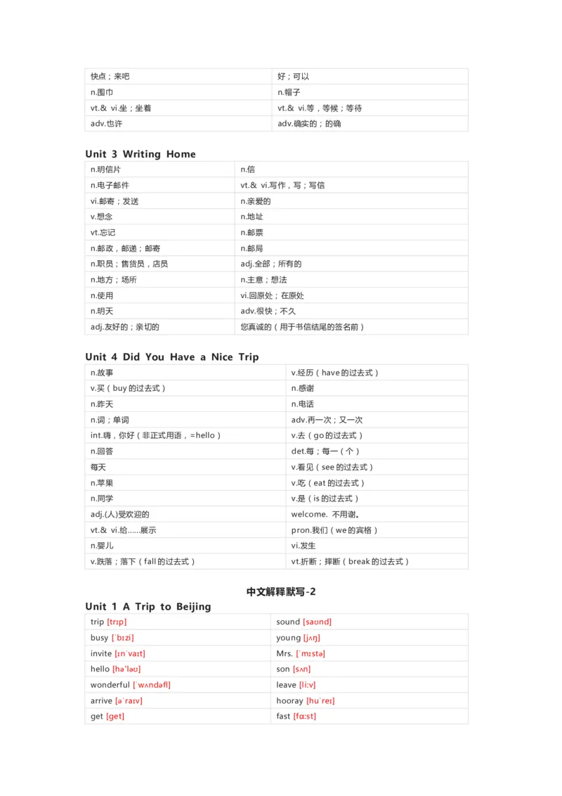 冀教版（一起）英语五年级上册单词默写表_26春四年级上下册人教版_四上英语合集人教版PEP英语四年级上册新教材（教学视频+课件+动画+音频+练习+教案）_17练习资料_冀教版（一起）