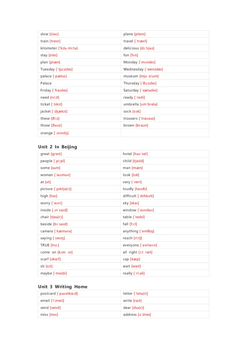 冀教版（一起）英语五年级上册单词默写表_26春四年级上下册人教版_四上英语合集人教版PEP英语四年级上册新教材（教学视频+课件+动画+音频+练习+教案）_17练习资料_冀教版（一起）