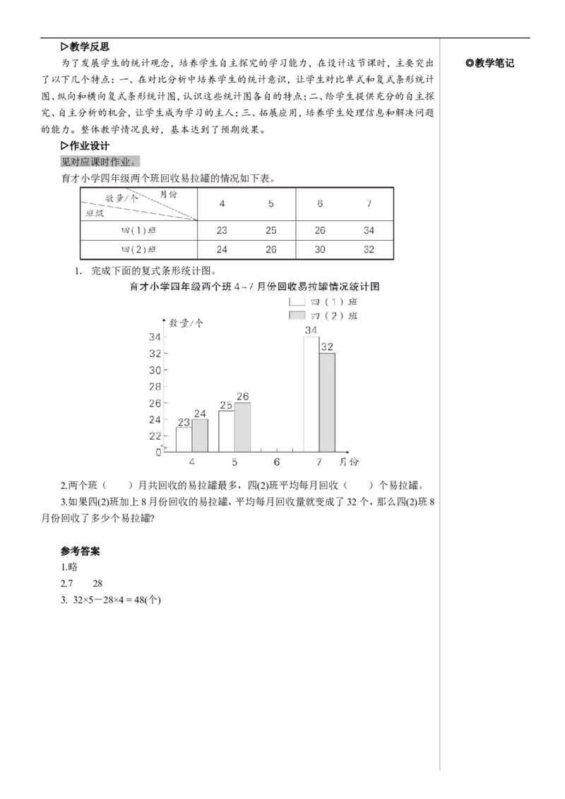 第3课时复式条形统计图教案_2026春人教版数学四年级下册_四下人教数学_四年级下册_教案_教案2+导学案人教四下数学_教案_8平均数与条形统计图