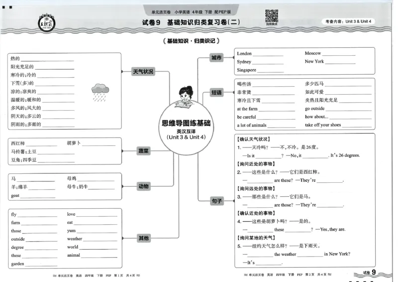 四年级英语人教PEP版25春《王朝霞单元活页卷》_26春四年级上下册人教版_四上英语合集人教版PEP英语四年级上册新教材（教学视频+课件+动画+音频+练习+教案）_17练习资料_2025春