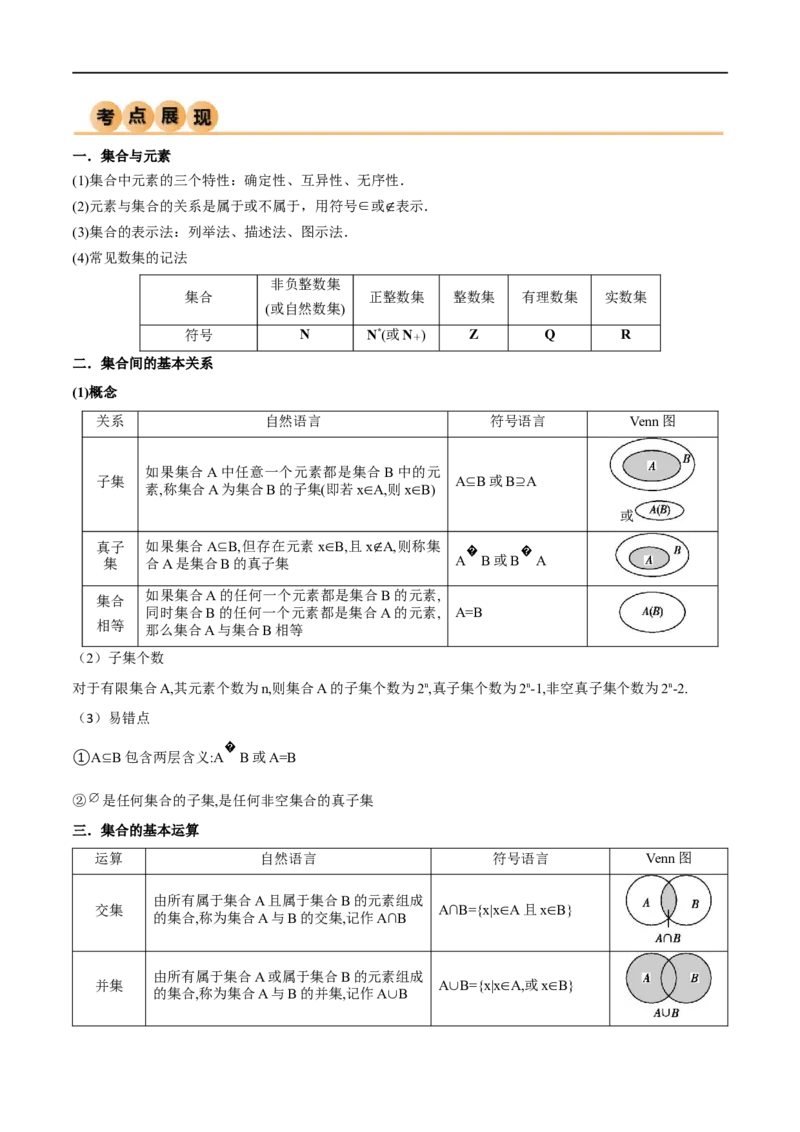 1.1集合（精讲）（学生版）_02高考数学_新高考复习资料_2024年新高考资料_一轮复习资料_完2024年高考数学一轮复习一隅三反系列（新高考）_学生版