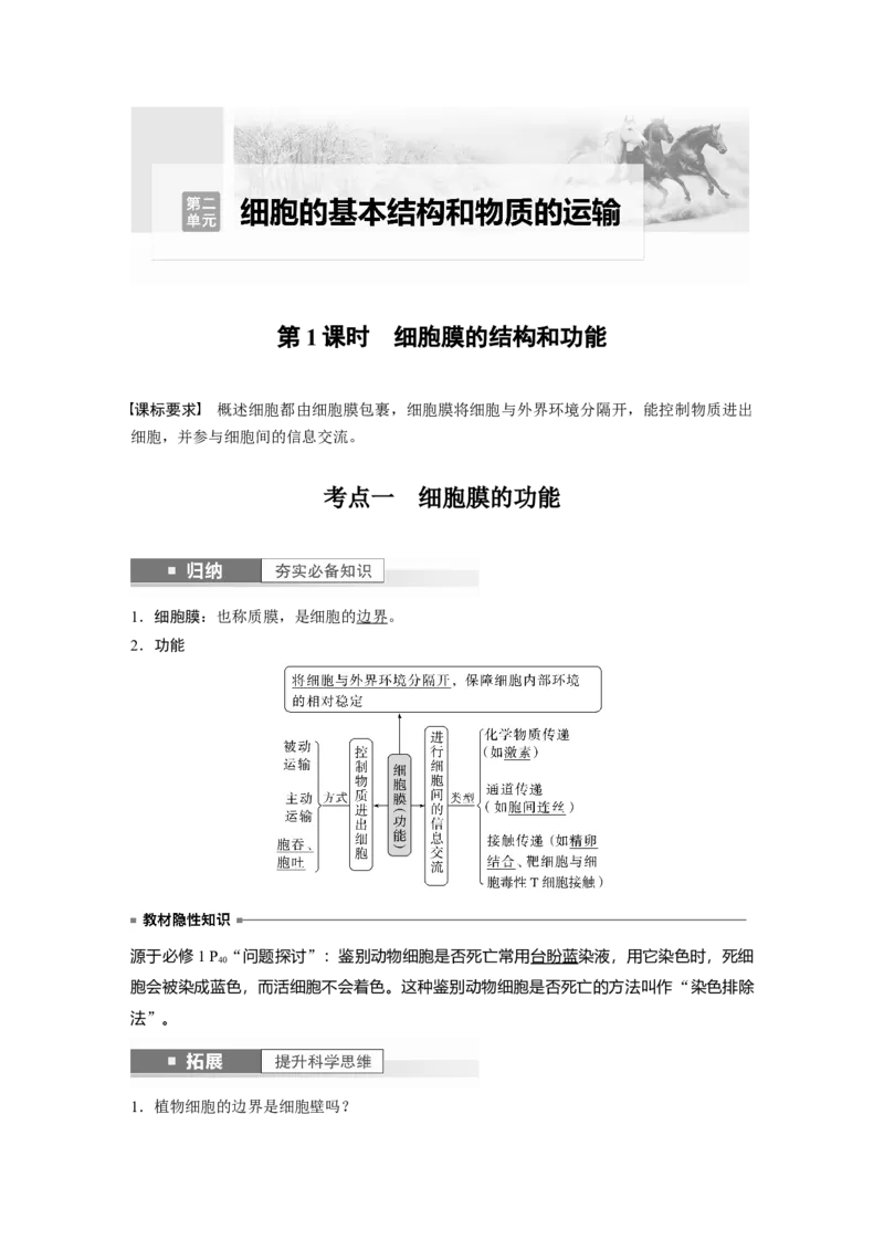 2024年高考生物一轮复习（新人教版）第2单元　第1课时　细胞膜的结构和功能_09高考生物_2024年新高考资料_1.2024一轮复习_2024年高考生物一轮复习讲义（新人教版）