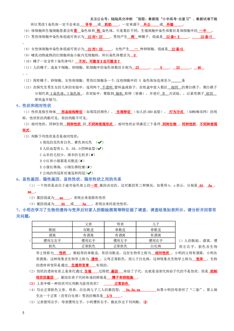 专题07生物圈中生命的延续和发展（背诵版）_02中考总复习（2026版更新中）_08-生物-中考总复习_2025中考复习资料_2025年中考生物知识梳理_专题07生物圈中生命的延续和发展