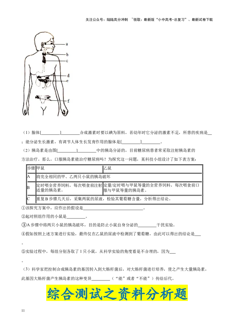 专题08&nbsp;人体生命活动的调节（原卷版）_02中考总复习（2026版更新中）_08-生物-中考总复习_2024年中考复习资料_专项复习_完三年（2021-2023）中考生物真题分项汇编（全国通用）