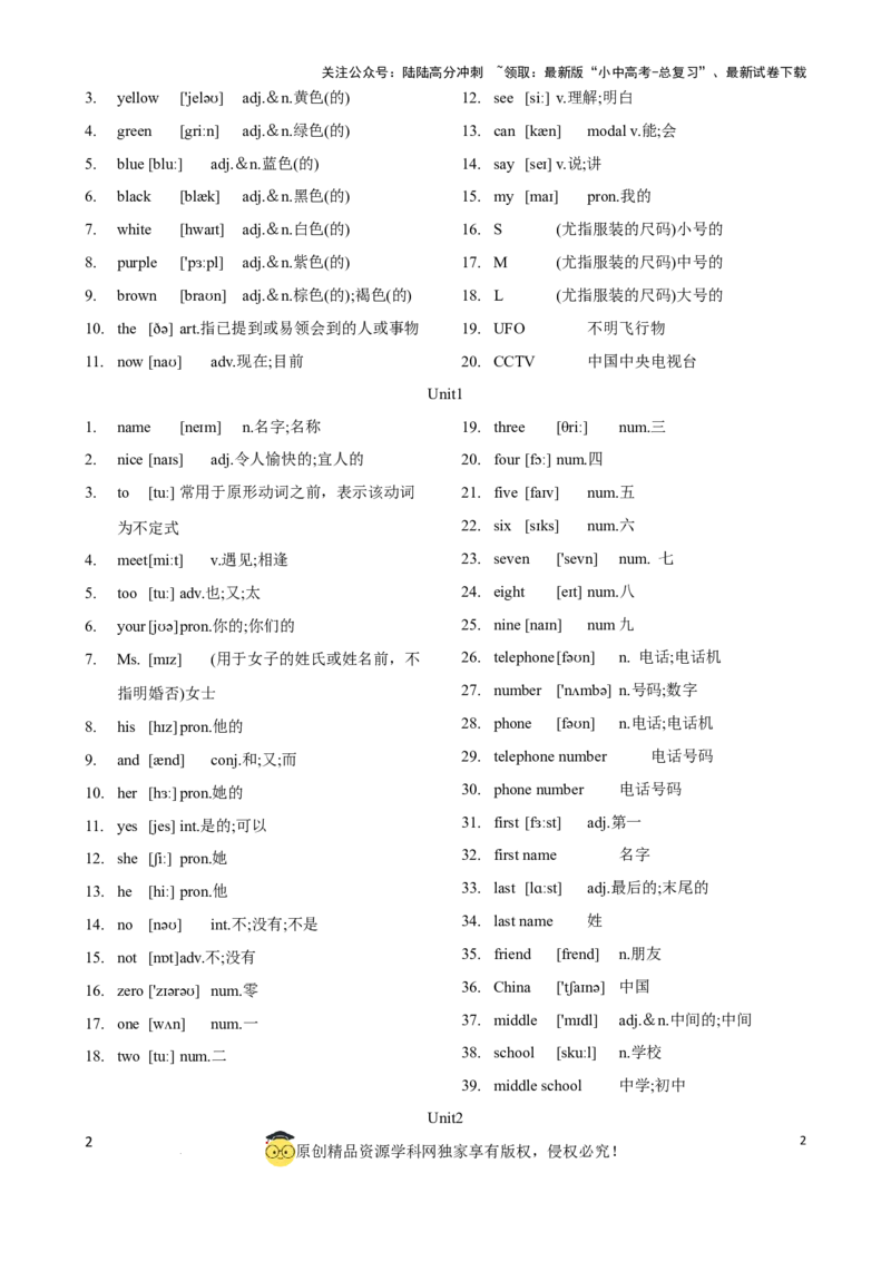 专题2.初中英语人教新目标版单词表(按单元顺序)(七至九年级)（背诵版）_02中考总复习（2026版更新中）_03-英语-中考总复习_2024年中考复习资料_一轮复习_单词表