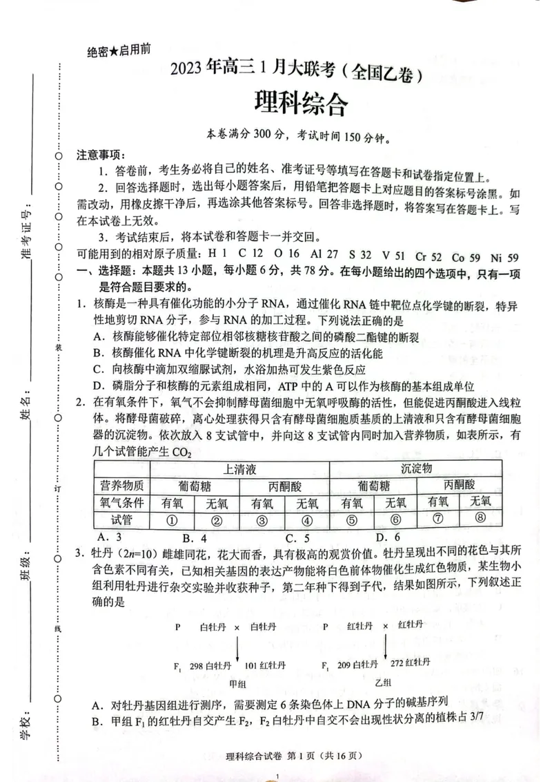 2023年高三1月大联考（全国乙卷）理综_05高考化学_高考模拟题_全国课标版_2023届高三上学期1月大联考（全国乙卷）理科综合试题_2023届高三上学期1月大联考（全国乙卷）理科综合试题