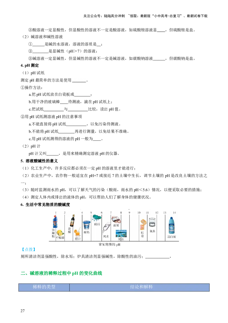 专题07常见的酸和碱（讲义）-2024年中考化学一轮复习讲练测（全国通用）（原卷版）_02中考总复习（2026版更新中）_05-化学-中考总复习_2024年中考复习资料_一轮复习资料