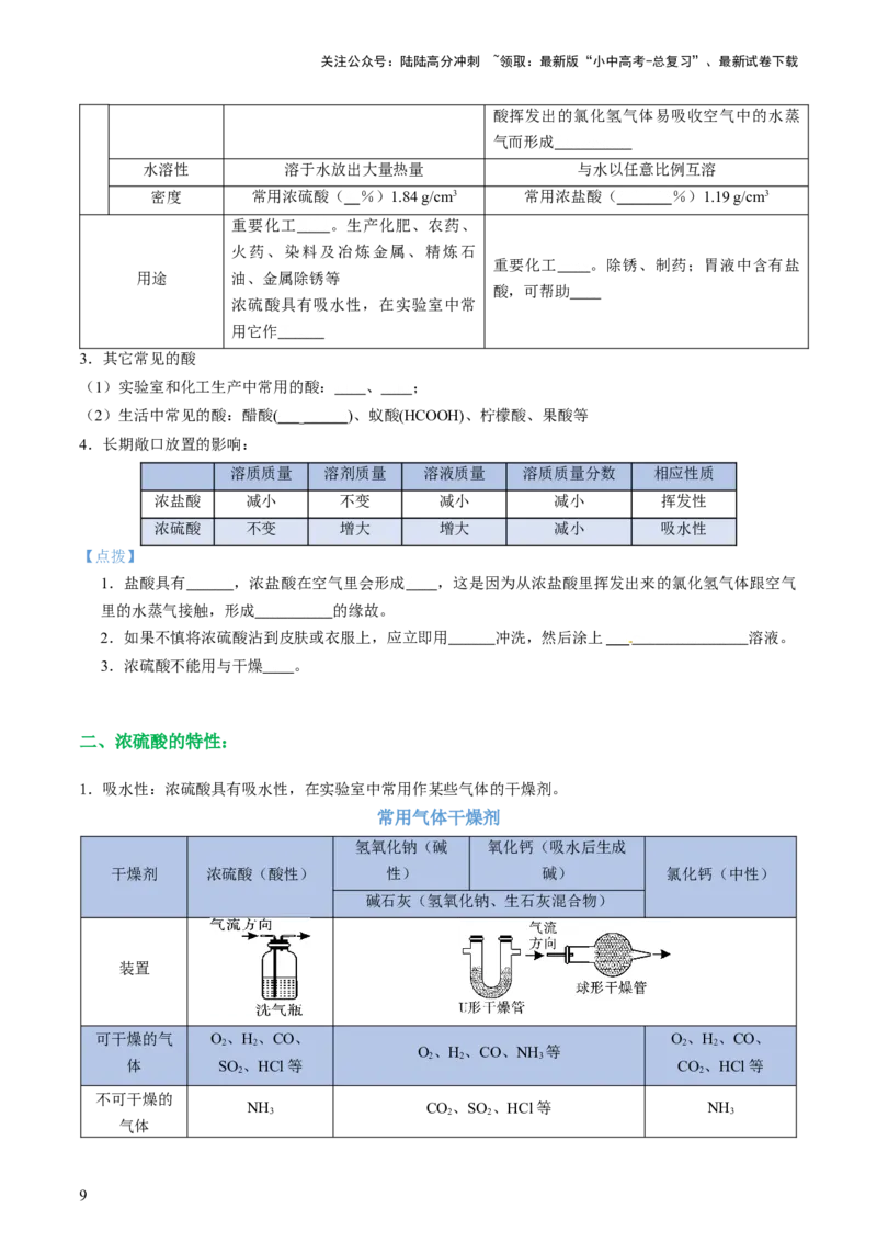 专题07常见的酸和碱（讲义）-2024年中考化学一轮复习讲练测（全国通用）（原卷版）_02中考总复习（2026版更新中）_05-化学-中考总复习_2024年中考复习资料_一轮复习资料