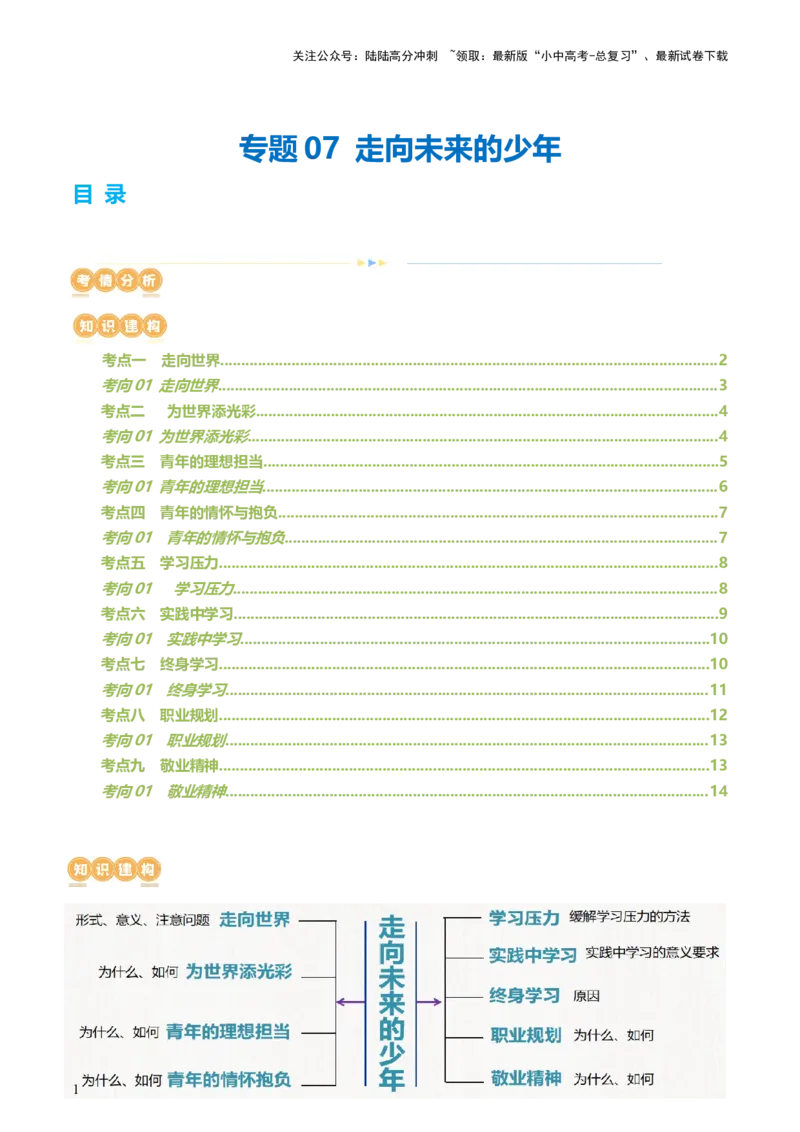 专题07走向未来的少年（讲义）-2024年中考道德与法治一轮复习讲练测（全国通用）_02中考总复习（2026版更新中）_07-道法-中考总复习_2024年中考复习资料_一轮复习_配套讲义