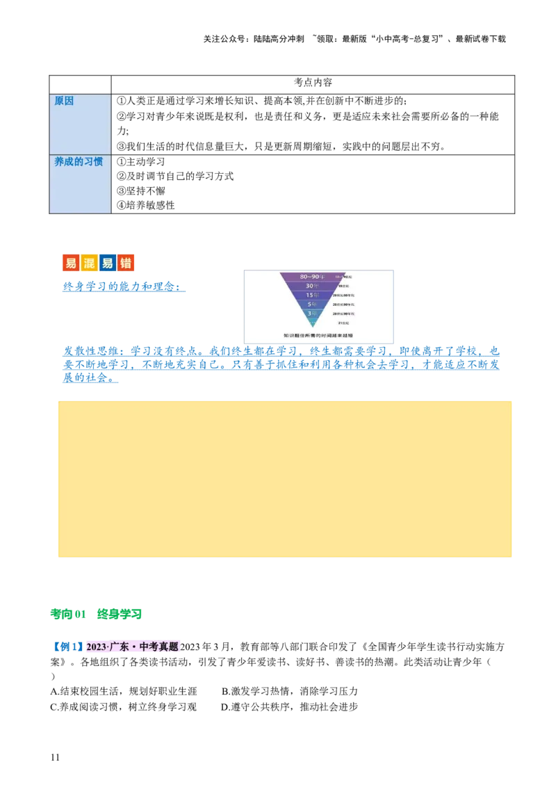 专题07走向未来的少年（讲义）-2024年中考道德与法治一轮复习讲练测（全国通用）_02中考总复习（2026版更新中）_07-道法-中考总复习_2024年中考复习资料_一轮复习_配套讲义