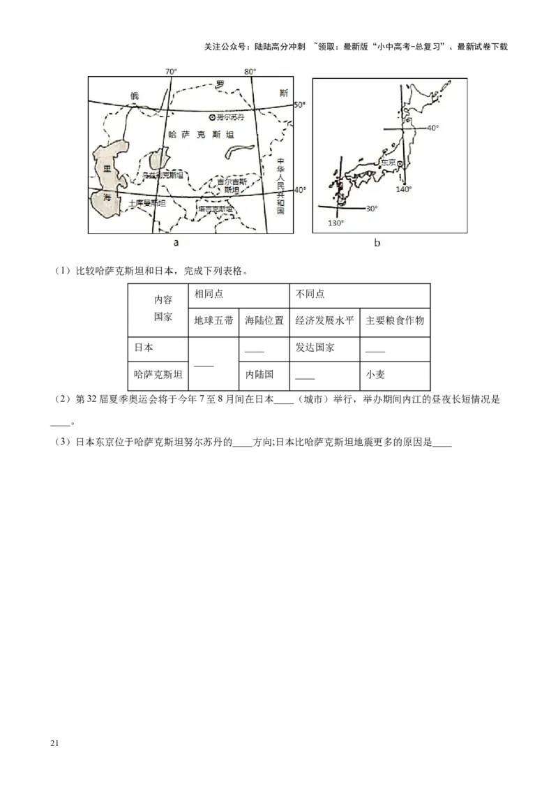 专题07亚洲（原卷版）_02中考总复习（2026版更新中）_09-地理-中考总复习_2024年中考复习资料_专项复习资料_完三年（2021-2023）中考地理真题分项汇编（全国通用）
