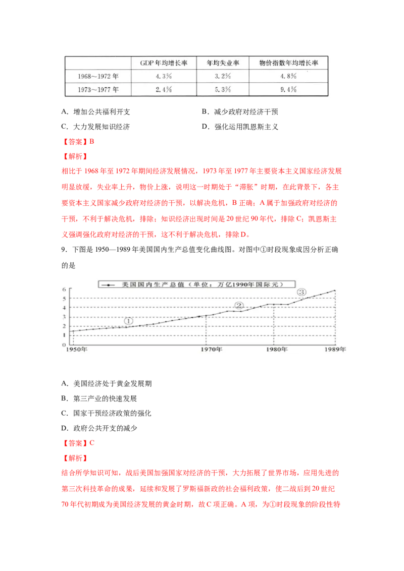 2023届高考历史一轮复习双测卷&mdash;&mdash;20世纪西方经济的新模式和苏联的社会主义建设与挫折A卷(word版含解析）_07高考历史_通用版（老高考）复习资料_2023年复习资料