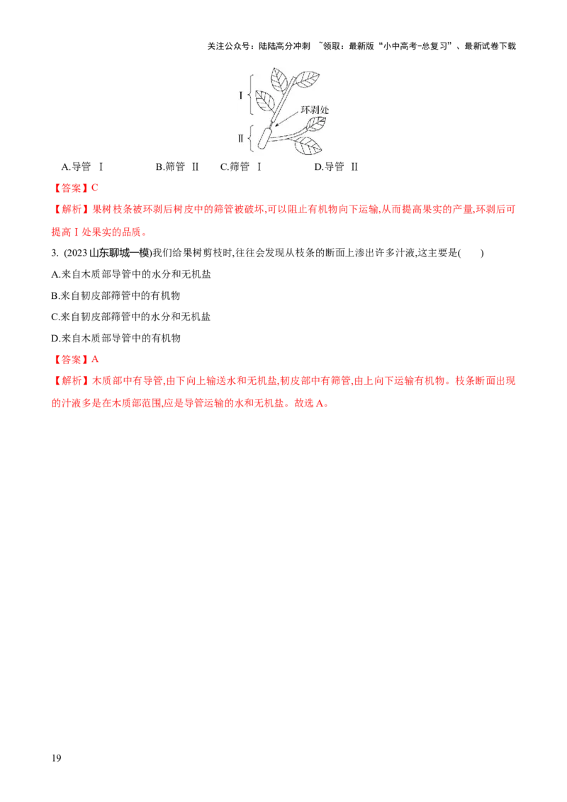 专题06绿色植物与生物圈的水循环（练习）（解析版）_02中考总复习（2026版更新中）_08-生物-中考总复习_2024年中考复习资料_一轮复习_❤2024年中考生物一轮复习讲练测（全国通用）_练习