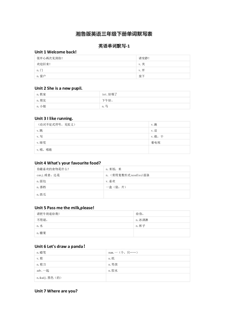 湘鲁版英语三年级下册单词默写表_26春四年级上下册人教版_四上英语合集人教版PEP英语四年级上册新教材（教学视频+课件+动画+音频+练习+教案）_17练习资料_《小学英语单词默写表》