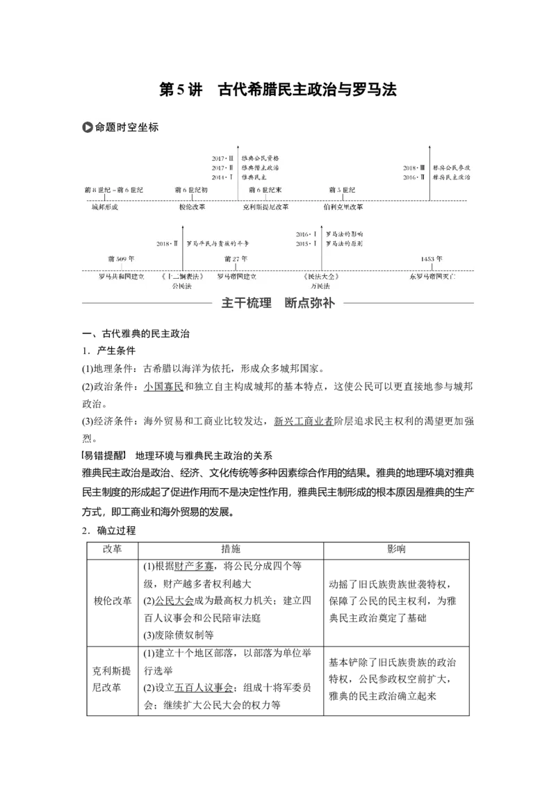 07必修1第二单元古代希腊罗马和近代西方的政治制度第5讲　古代希腊民主政治与罗马法_07高考历史_通用版（老高考）复习资料_2023年复习资料_一轮+二轮_历史高三一轮复习系列_961