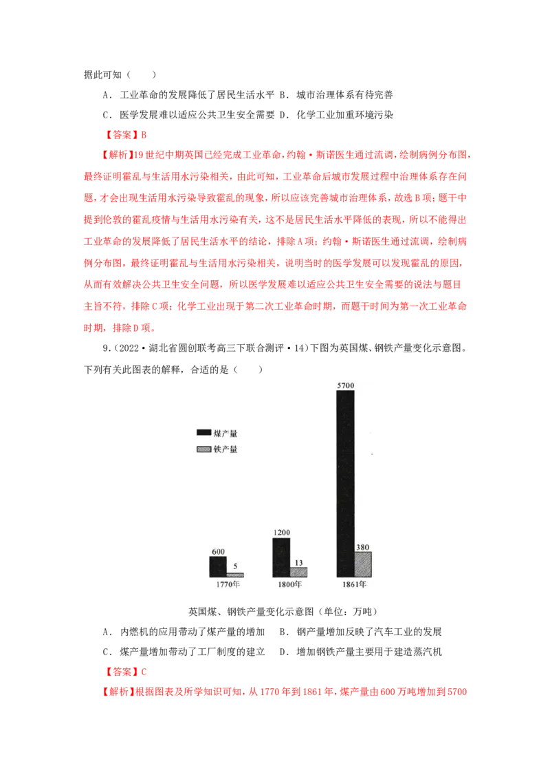 10工业革命与工厂制度(解析版）_07高考历史_新高考复习资料_2022年新高考复习资料_备考2022高考历史二轮微专题试卷