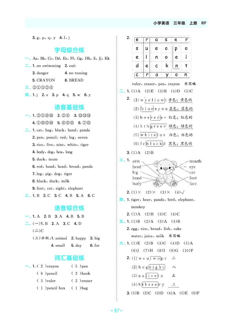 3上英语人教-《单元归类复习》_26春四年级上下册人教版_四上英语合集人教版PEP英语四年级上册新教材（教学视频+课件+动画+音频+练习+教案）_17练习资料_《53单元归类复习》_3-6上册