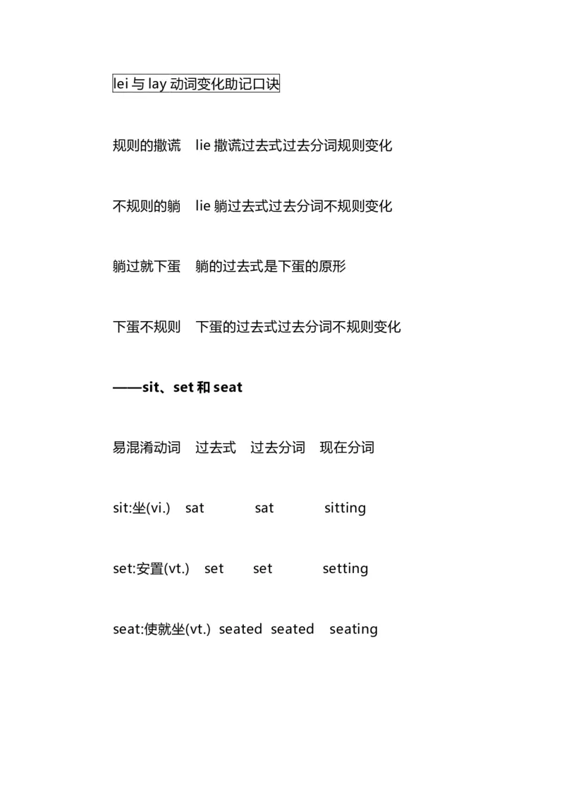 2021届人大附中高中英语新高考语法一轮复习讲义（19）易用错动词（lie，lay、rise，raise，arise、sit，set，seat）知识点总结整理_03高考英语_新高考复习资料_2022年新高考资料