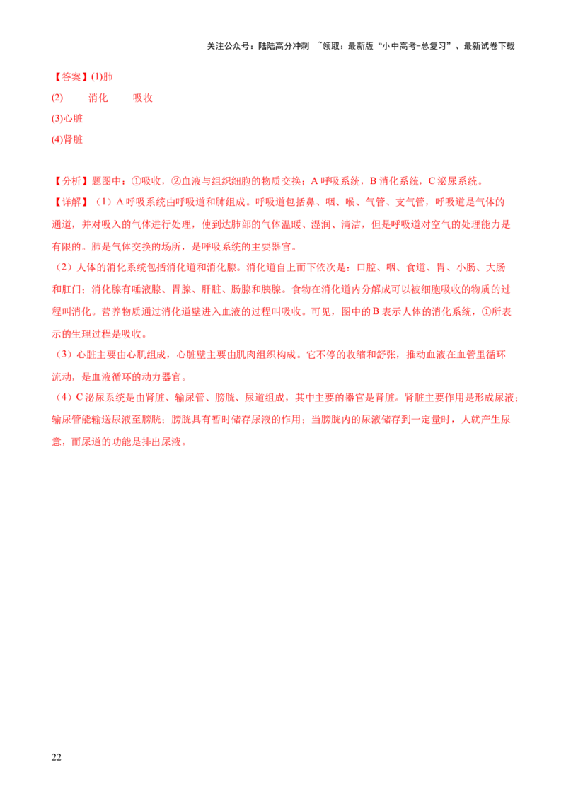 专题12人体内物质的运输（解析版）_02中考总复习（2026版更新中）_08-生物-中考总复习_2024年中考复习资料_一轮复习_❤备战2024年中考生物一轮复习考点帮（全国通用）_练习