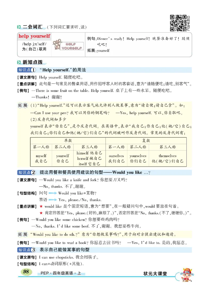 状元大课堂四年级上册英语人教PEP版正文_26春四年级上下册人教版_四上英语合集人教版PEP英语四年级上册新教材（教学视频+课件+动画+音频+练习+教案）_17练习资料_《状元导学案》