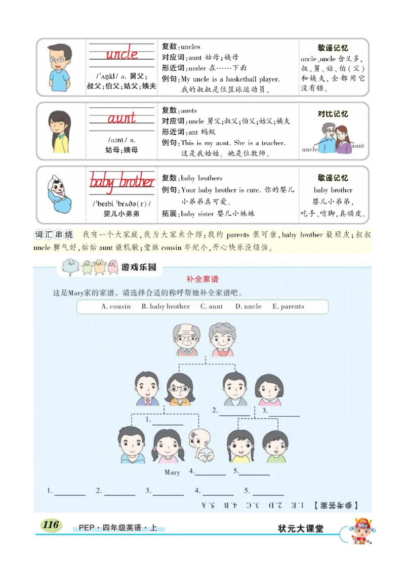 状元大课堂四年级上册英语人教PEP版正文_26春四年级上下册人教版_四上英语合集人教版PEP英语四年级上册新教材（教学视频+课件+动画+音频+练习+教案）_17练习资料_《状元导学案》