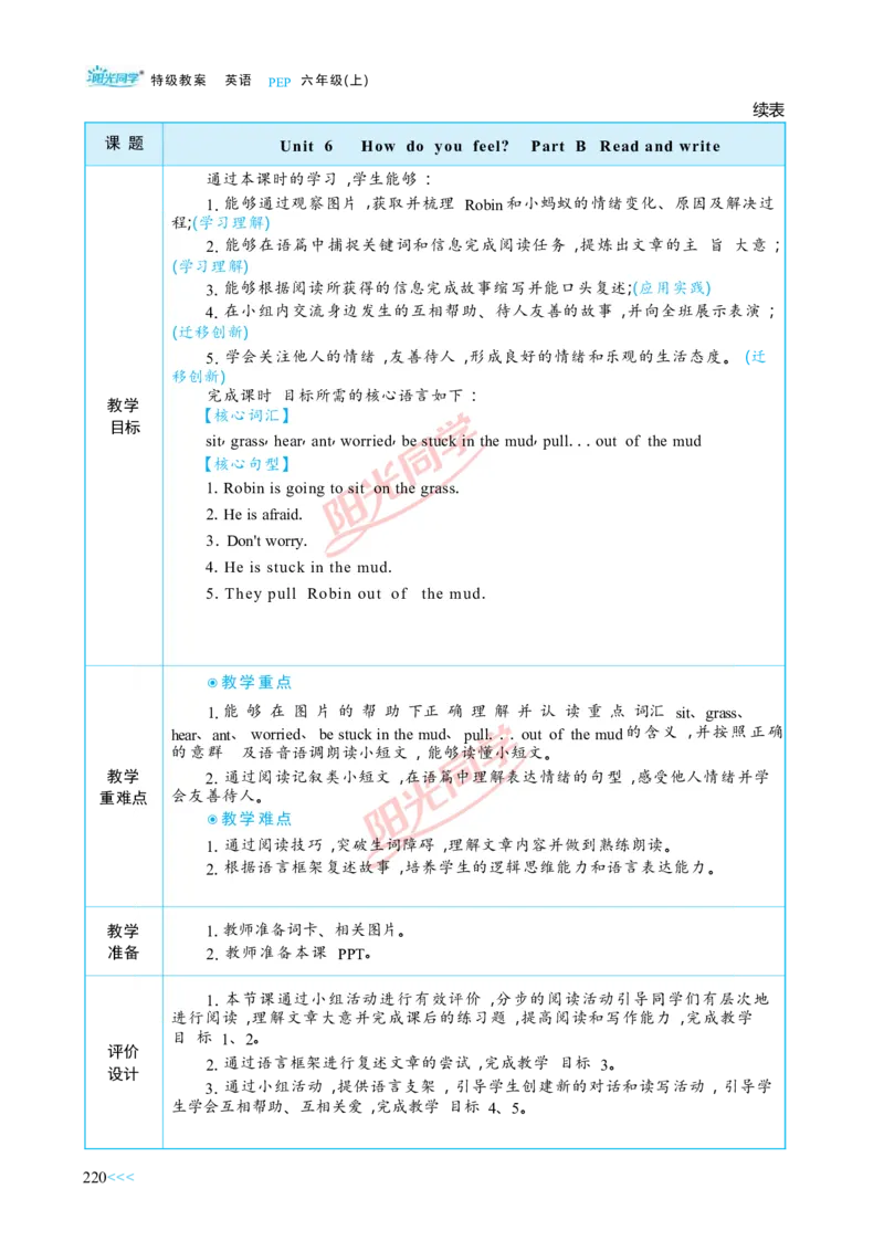 教案正文6上_Unit6_26春四年级上下册人教版_四上英语合集人教版PEP英语四年级上册新教材（教学视频+课件+动画+音频+练习+教案）_19同步教案课件_人教pep3_3-6上册