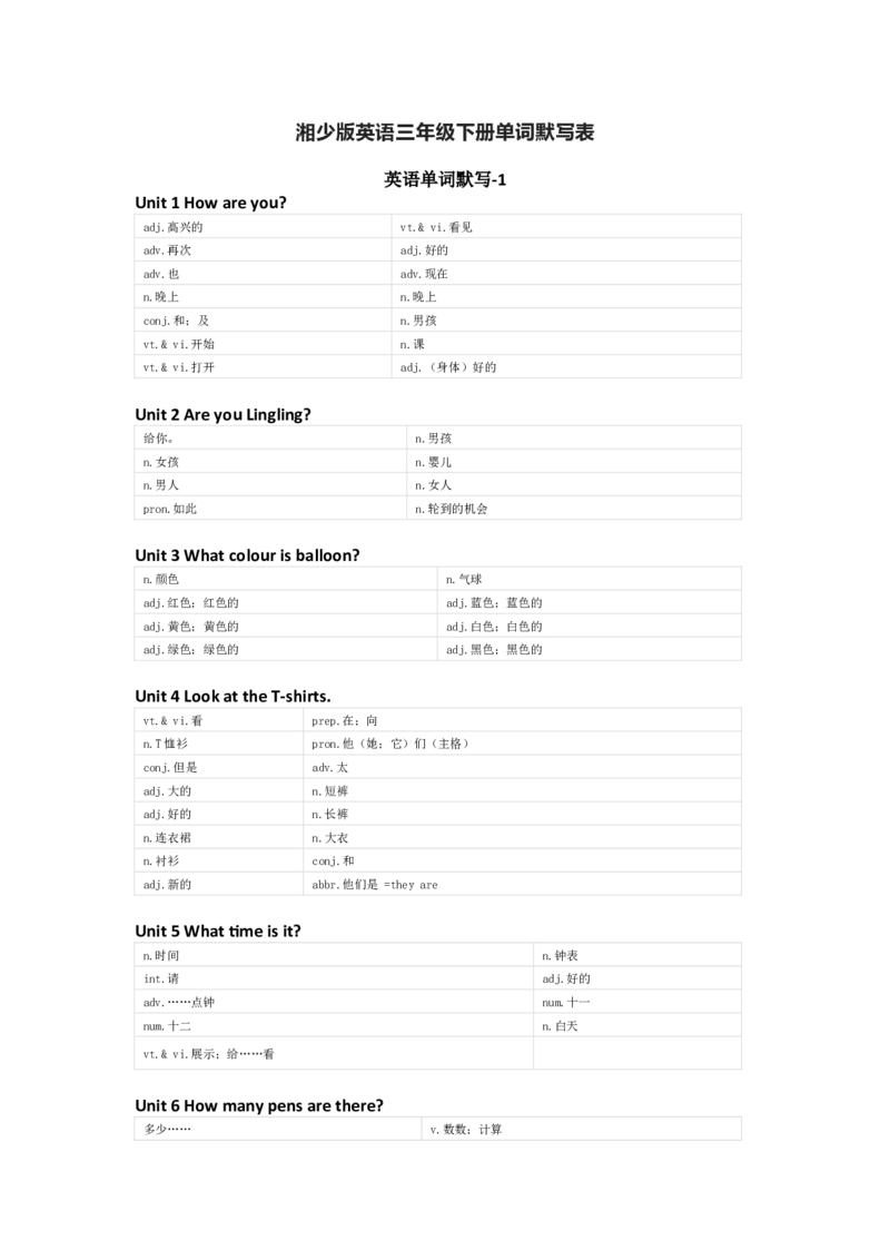 湘少版英语三年级下册单词默写表_26春四年级上下册人教版_四上英语合集人教版PEP英语四年级上册新教材（教学视频+课件+动画+音频+练习+教案）_17练习资料_《小学英语单词默写表》