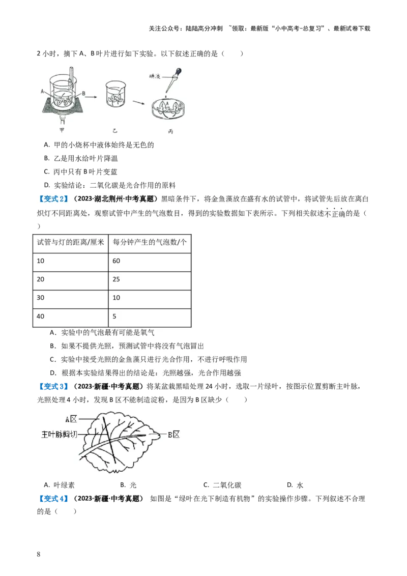 专题07绿色植物的光合作用（讲义）（原卷版）_02中考总复习（2026版更新中）_08-生物-中考总复习_2024年中考复习资料_一轮复习_❤2024年中考生物一轮复习讲练测（全国通用）_讲义