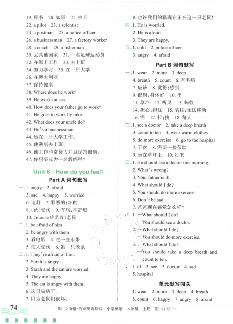 英语PEP版《王朝霞活页默写》6上（24秋）_26春四年级上下册人教版_四上英语合集人教版PEP英语四年级上册新教材（教学视频+课件+动画+音频+练习+教案）_17练习资料