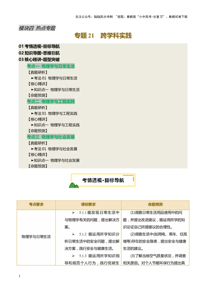 专题21跨学科实践（讲练）（解析版）_02中考总复习（2026版更新中）_04-物理-中考总复习_2025年中考复习资料_2025中考二轮课件ppt+讲义+练习物理_讲义+练习