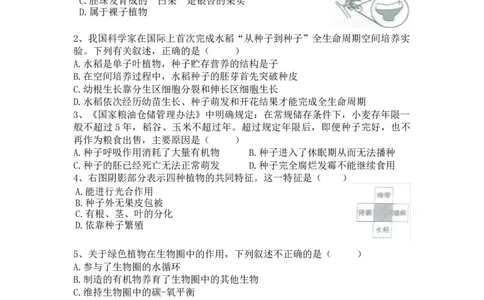 专题06生物圈中有哪些绿色植物及种子的萌发（原卷版）_02中考总复习（2026版更新中）_08-生物-中考总复习_2024年中考复习资料_一轮复习_配套练习