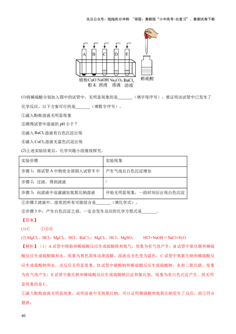 专题07常见的酸和碱（练习）-2024年中考化学一轮复习讲练测（全国通用）（解析版）_02中考总复习（2026版更新中）_05-化学-中考总复习_2024年中考复习资料_一轮复习资料