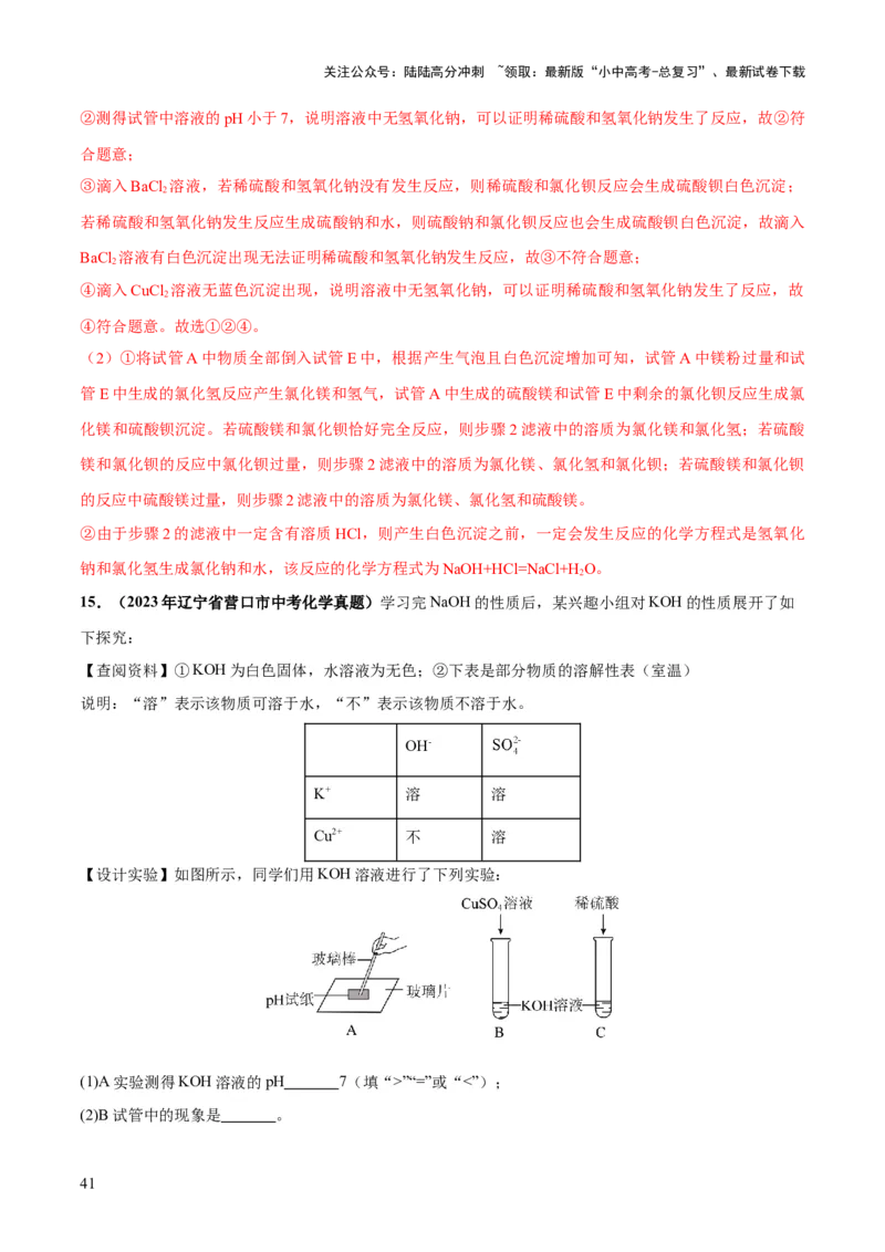 专题07常见的酸和碱（练习）-2024年中考化学一轮复习讲练测（全国通用）（解析版）_02中考总复习（2026版更新中）_05-化学-中考总复习_2024年中考复习资料_一轮复习资料
