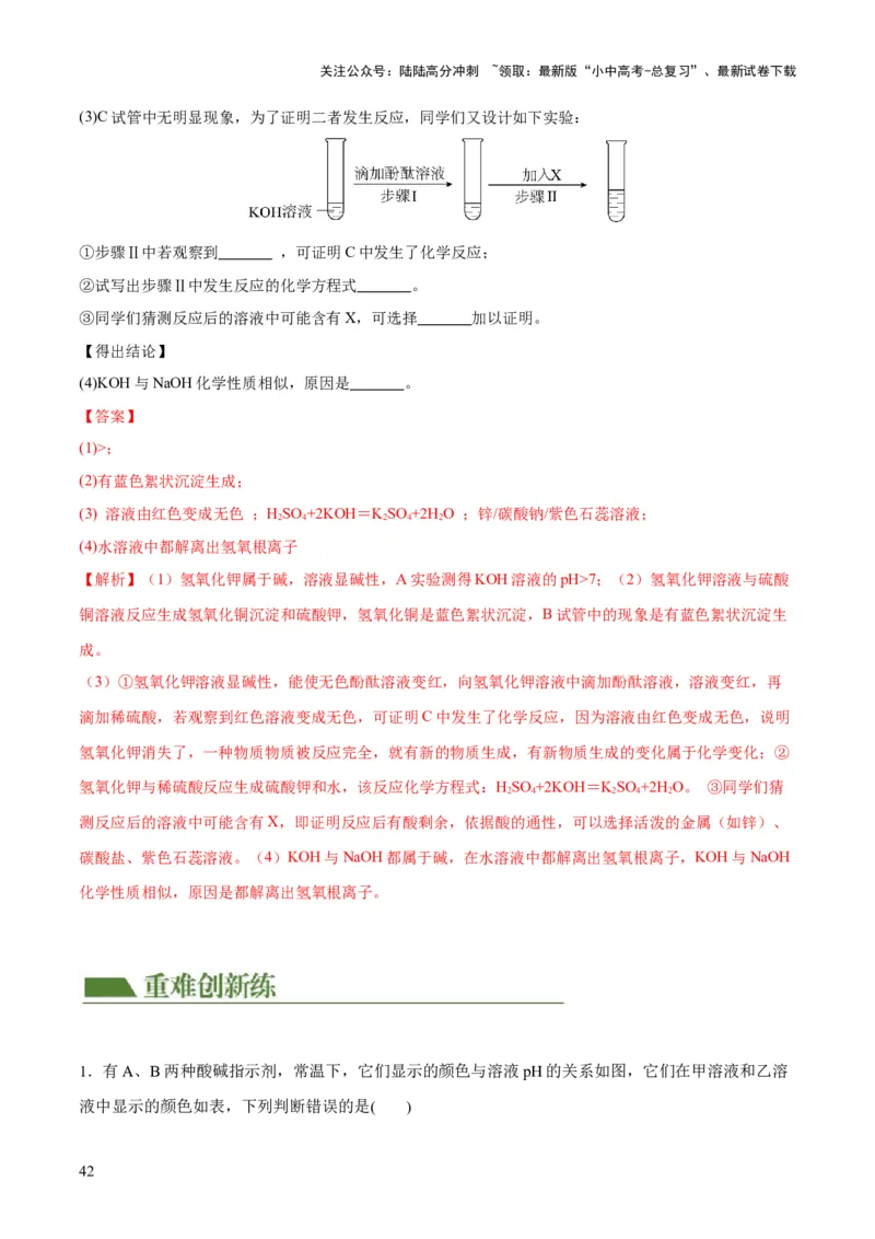 专题07常见的酸和碱（练习）-2024年中考化学一轮复习讲练测（全国通用）（解析版）_02中考总复习（2026版更新中）_05-化学-中考总复习_2024年中考复习资料_一轮复习资料