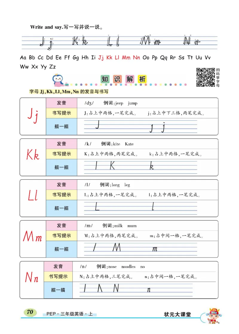 状元大课堂三年级上册英语人教PEP版正文_26春四年级上下册人教版_四上英语合集人教版PEP英语四年级上册新教材（教学视频+课件+动画+音频+练习+教案）_17练习资料_《状元导学案》