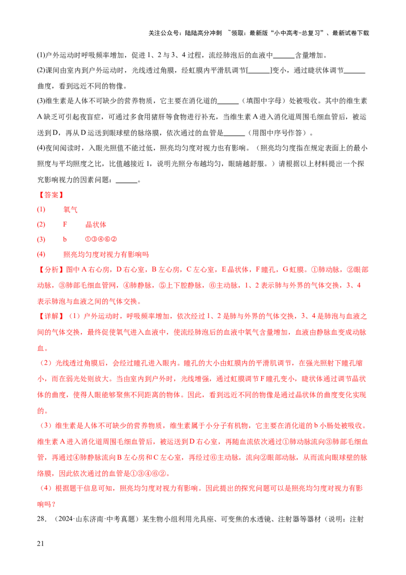 专题07人体生命活动的调节（全国通用）（解析版）_02中考总复习（2026版更新中）_08-生物-中考总复习_2026年中考复习（更新中）