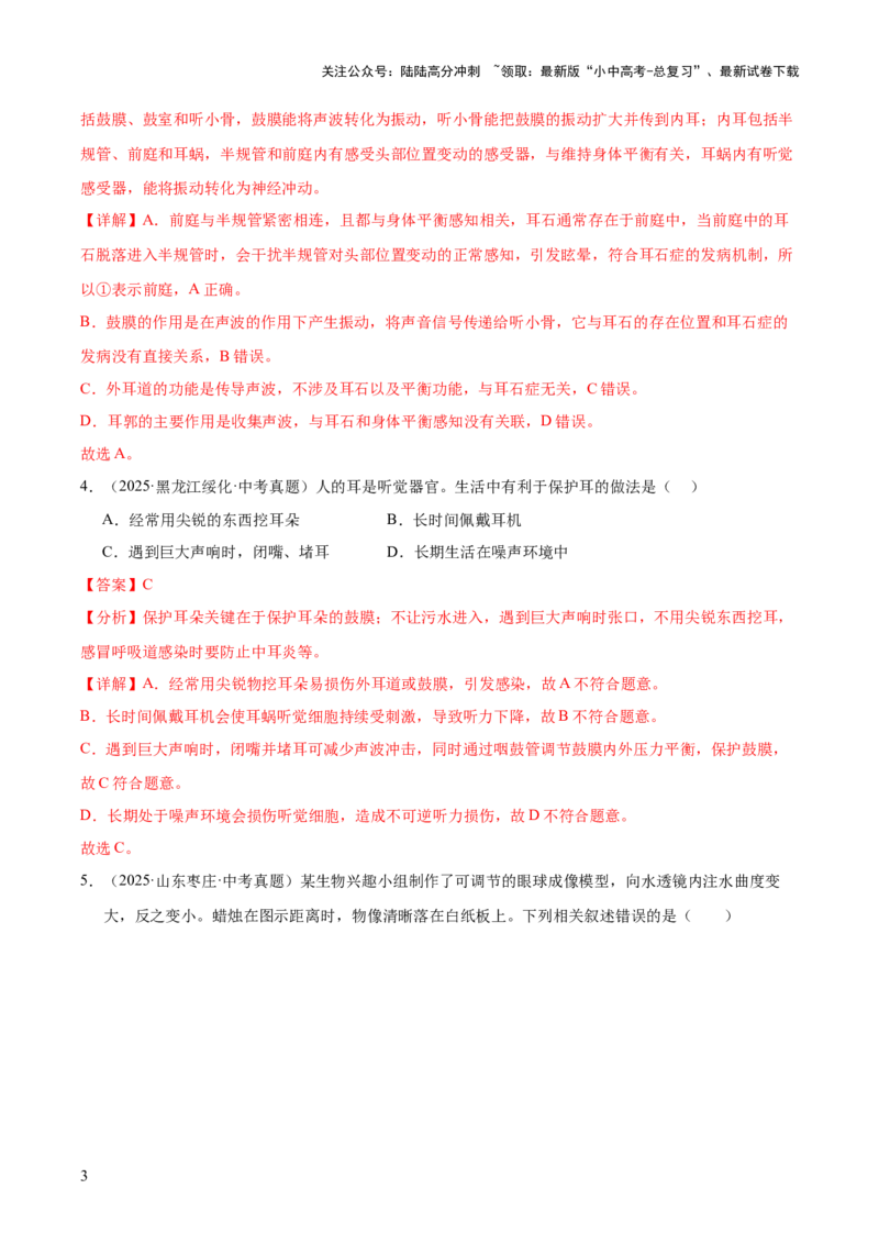 专题07人体生命活动的调节（全国通用）（解析版）_02中考总复习（2026版更新中）_08-生物-中考总复习_2026年中考复习（更新中）