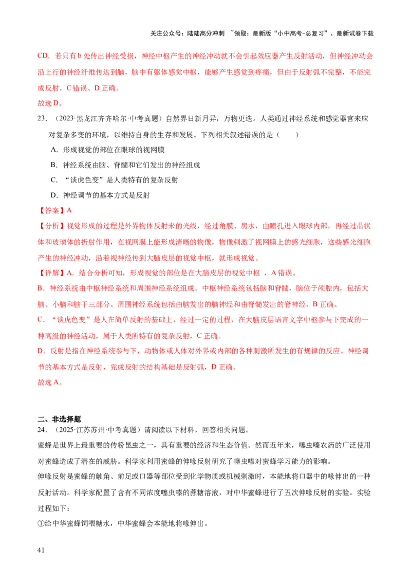 专题07人体生命活动的调节（全国通用）（解析版）_02中考总复习（2026版更新中）_08-生物-中考总复习_2026年中考复习（更新中）