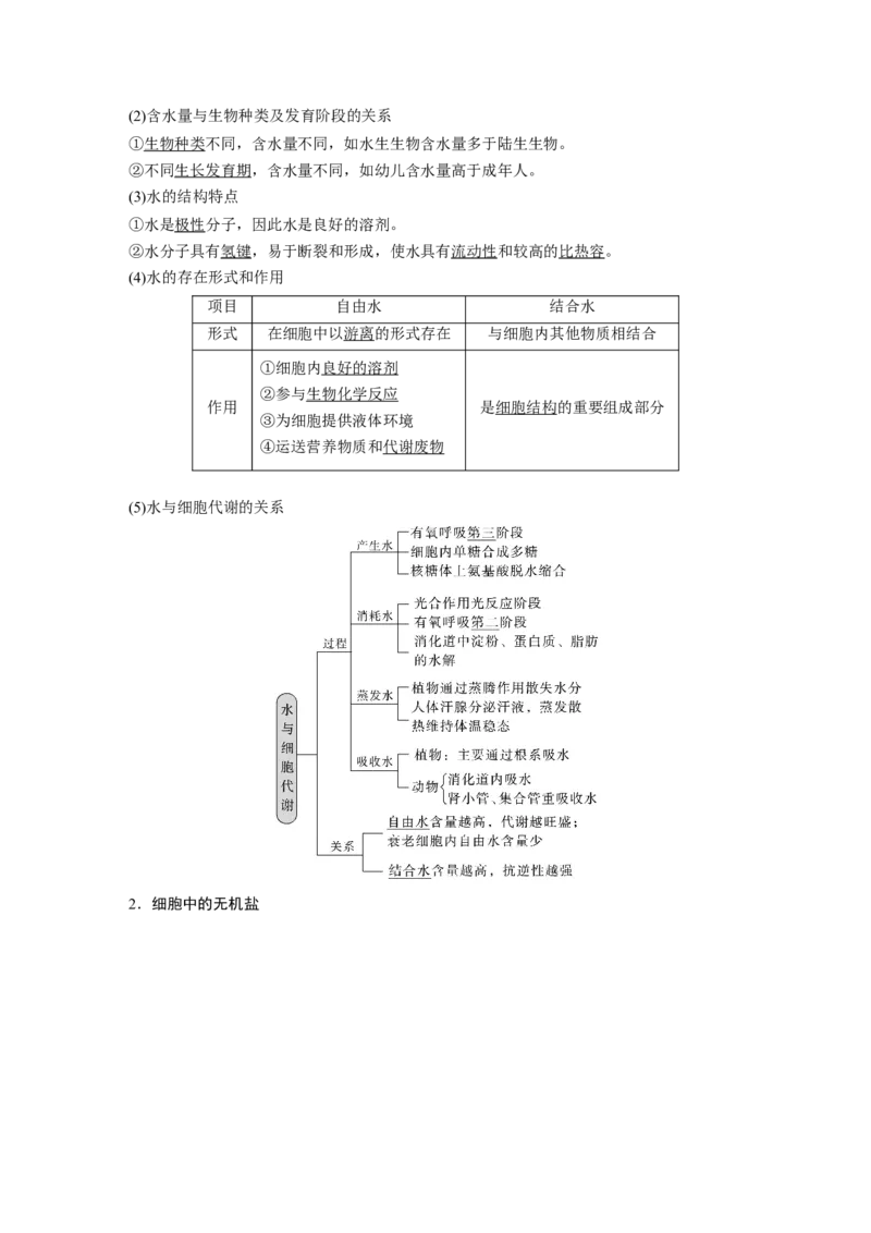 2024年高考生物一轮复习（新人教版）第1单元　第2课时　细胞中的无机物、糖类和脂质_09高考生物_2024年新高考资料_1.2024一轮复习_2024年高考生物一轮复习讲义（新人教版）