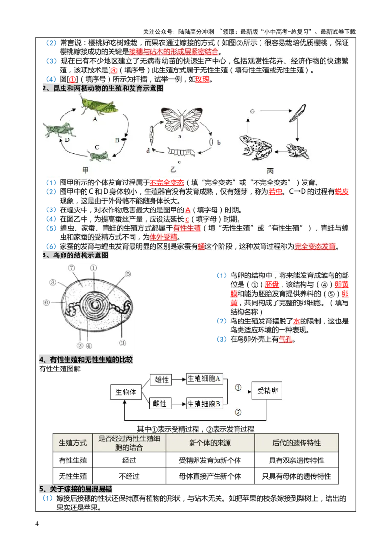 专题06生物的生殖发育、遗传和进化（3大答题模板）（原卷版）_02中考总复习（2026版更新中）_08-生物-中考总复习_2025中考复习资料_2025年中考生物答题方法模板