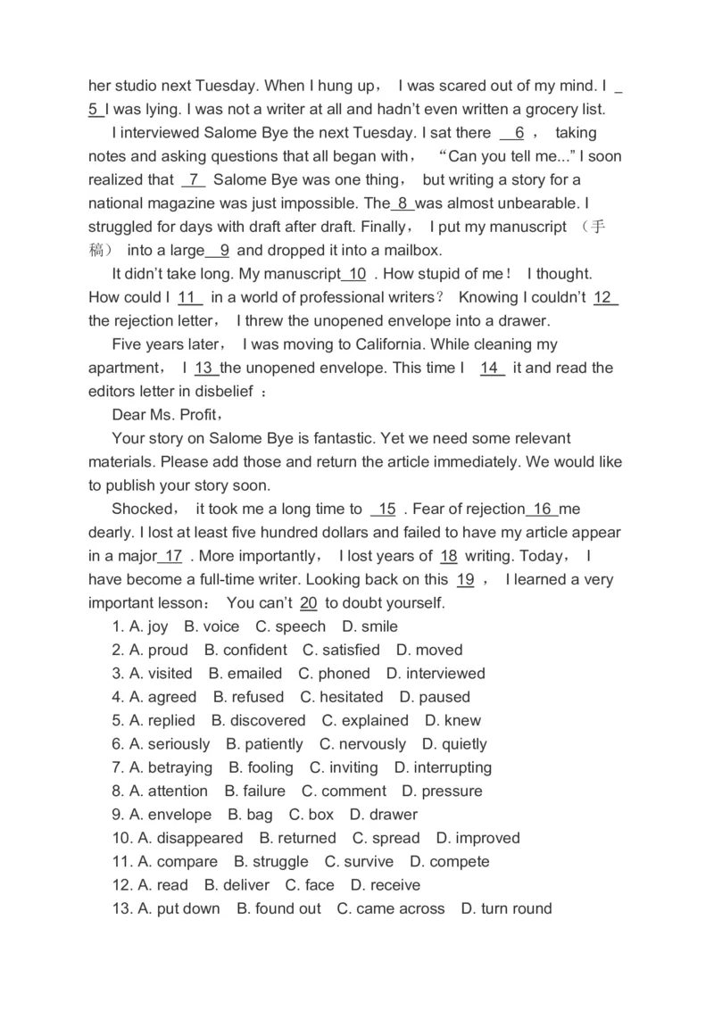 2023届高考英语二轮复习阅读理解阅读七选五完形填空书面表达分类综合训练（含答案）(1)_03高考英语_通用版（老高考）复习资料_2023年复习资料_二轮复习