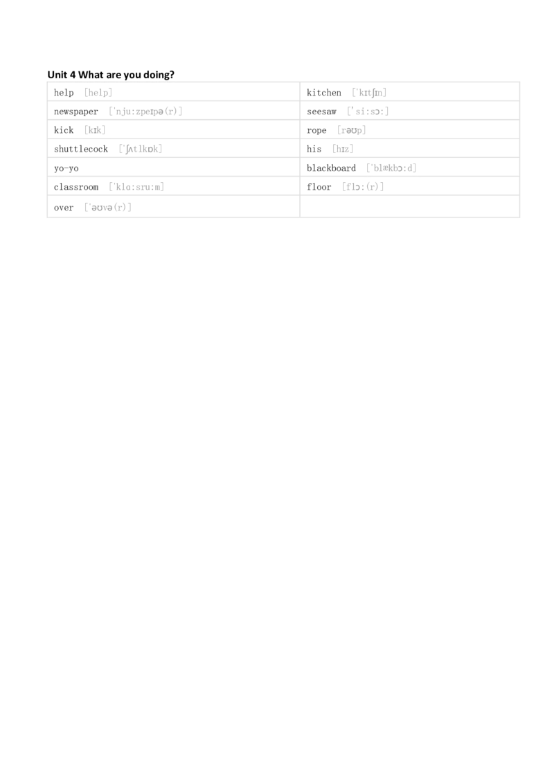 清大版三年级下册英语单词默写_26春四年级上下册人教版_四上英语合集人教版PEP英语四年级上册新教材（教学视频+课件+动画+音频+练习+教案）_17练习资料_《小学英语单词默写表》