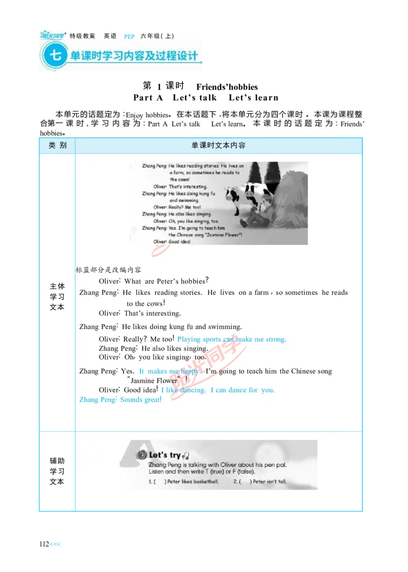 教案正文6上_Unit4_26春四年级上下册人教版_四上英语合集人教版PEP英语四年级上册新教材（教学视频+课件+动画+音频+练习+教案）_19同步教案课件_人教pep3_3-6上册