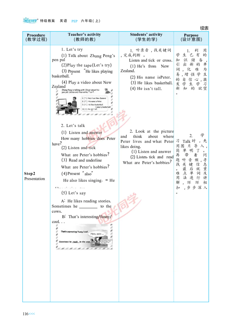 教案正文6上_Unit4_26春四年级上下册人教版_四上英语合集人教版PEP英语四年级上册新教材（教学视频+课件+动画+音频+练习+教案）_19同步教案课件_人教pep3_3-6上册