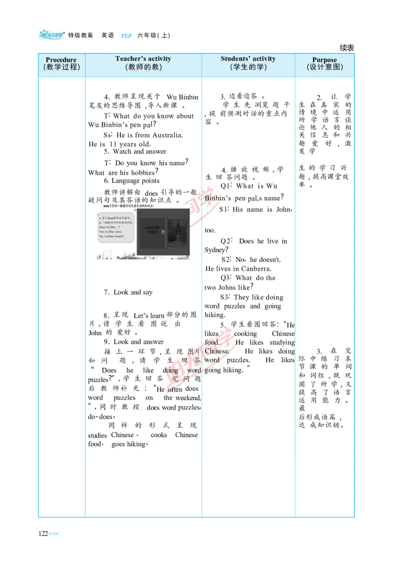 教案正文6上_Unit4_26春四年级上下册人教版_四上英语合集人教版PEP英语四年级上册新教材（教学视频+课件+动画+音频+练习+教案）_19同步教案课件_人教pep3_3-6上册