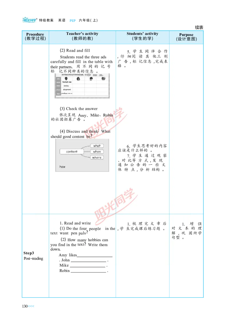 教案正文6上_Unit4_26春四年级上下册人教版_四上英语合集人教版PEP英语四年级上册新教材（教学视频+课件+动画+音频+练习+教案）_19同步教案课件_人教pep3_3-6上册