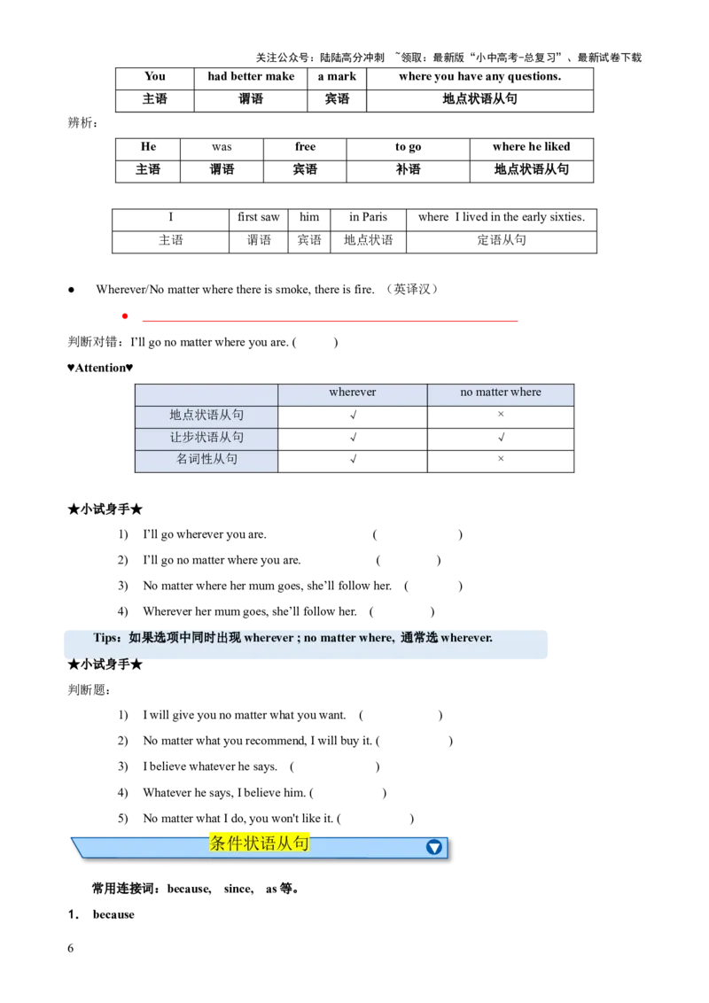 专题12状语从句知识梳理-口袋书2024年中考英语一轮复习知识清单（全国通用）（原卷版）_02中考总复习（2026版更新中）_03-英语-中考总复习_2024年中考复习资料_一轮复习
