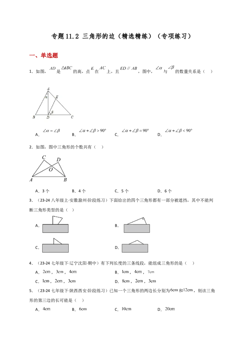 专题11.2三角形的边（精选精练）（专项练习）-（人教版）_初中数学_八年级数学上册（人教版）_专题突破练习-V4_2025版