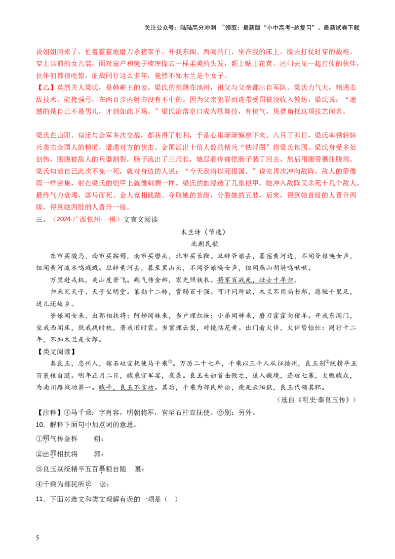 专题21：七下古诗词+文言文对比阅读精练-备战2025年中考语文一轮复习古代诗歌阅读（全国通用）解析版_02中考总复习（2026版更新中）_01-语文-中考总复习_2025年中考资料_中考文言文专项