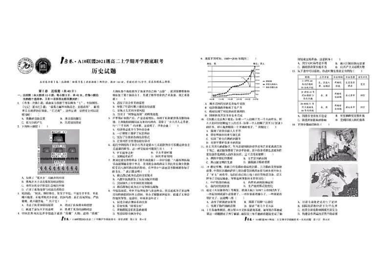 1号卷&middot;A10联盟2021级高二上学期开学摸底联考历史_07高考历史_历史高考模拟题_旧高考_2023年_2023安徽省高二A10联盟开学摸底考历史